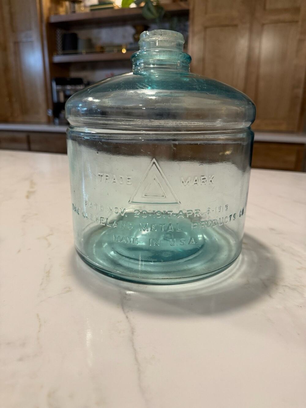 PERFECTION OVEN GLASS KEROSENE TANK - BLUE/GREEN-AQUA IN COLOR Small Chip